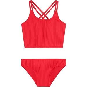 New Kanu Surf Girls Size 6 Red Waverly UPF 50+ Beach Sport Criss-Cross Tankini